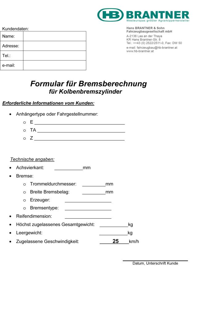 Brantner Kipper und Anhänger - Bremsberechnung mit DL-Bremszylindersatz für E