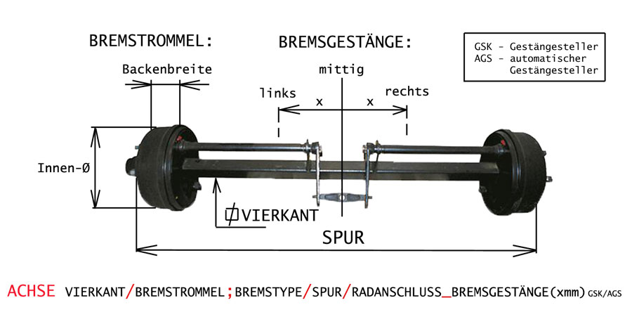 Brantner Kipper und Anhänger - Achse 55/300x60/980/6 rechts 120mm RI