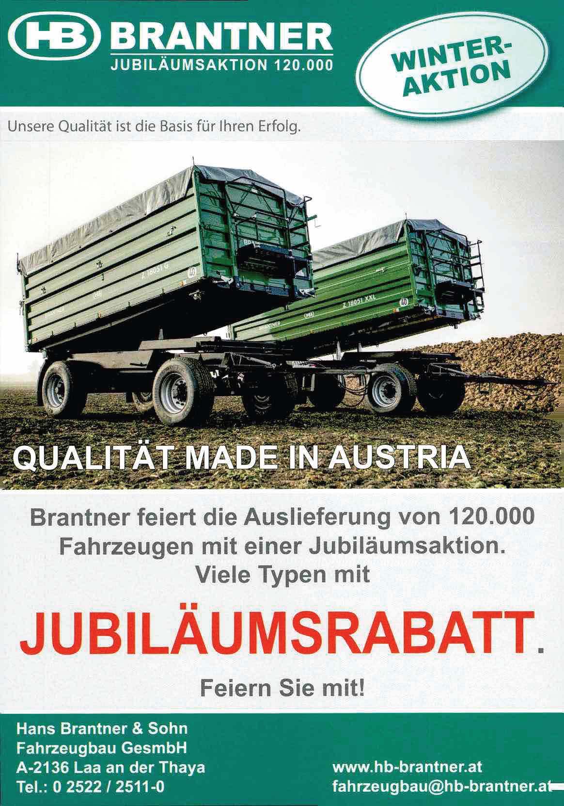 Der 120.000 Brantner Anhänger für die Landwirtschaft, feiern Sie mit.